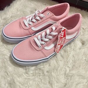 Vans Women's Pink and White Canvas Sneakers